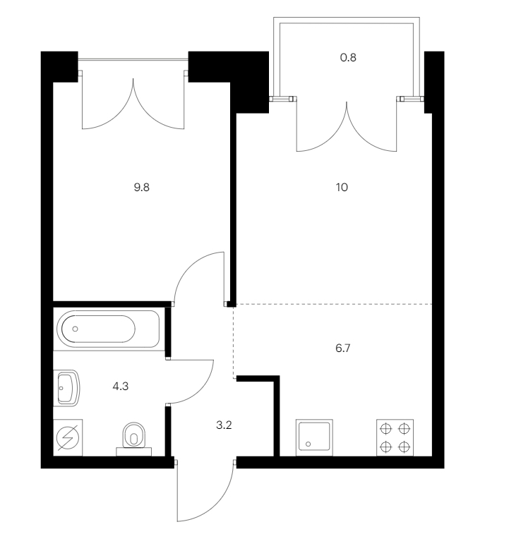 1-комнатная квартира 34.8 м², 2/9 эт., ЖК «Лермонтовский 54»
